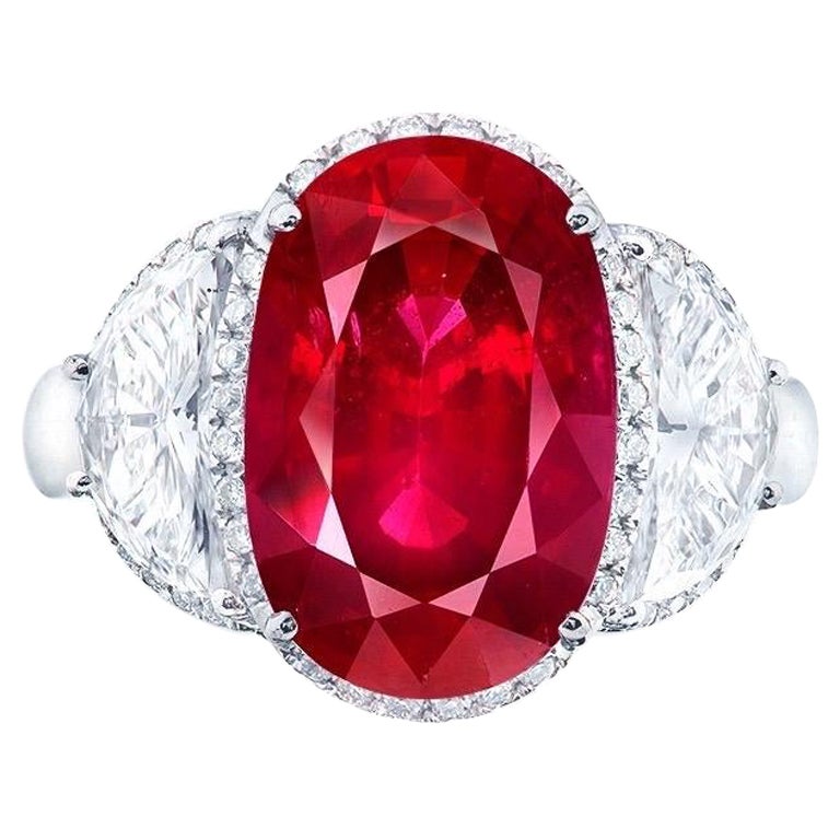 Emilio Jewelry Certified 8.80 Carat Burma No Heat Ruby For Sale