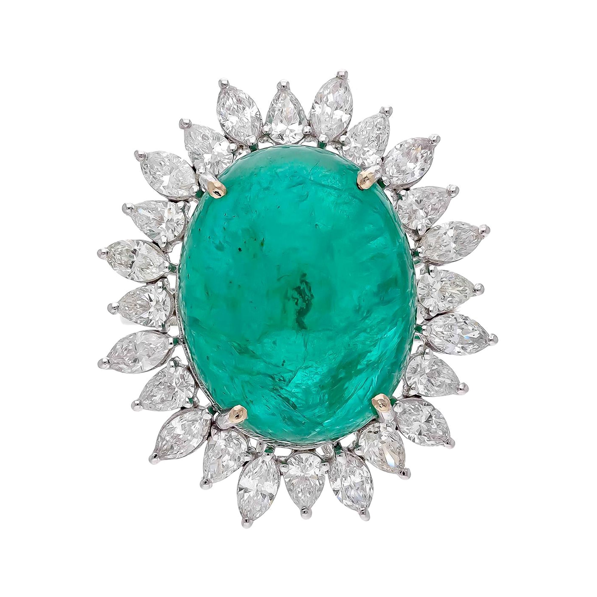 Natural Emerald Ring with 23.88cts Diamond & Emerald 19.02cts in 18k Gold For Sale