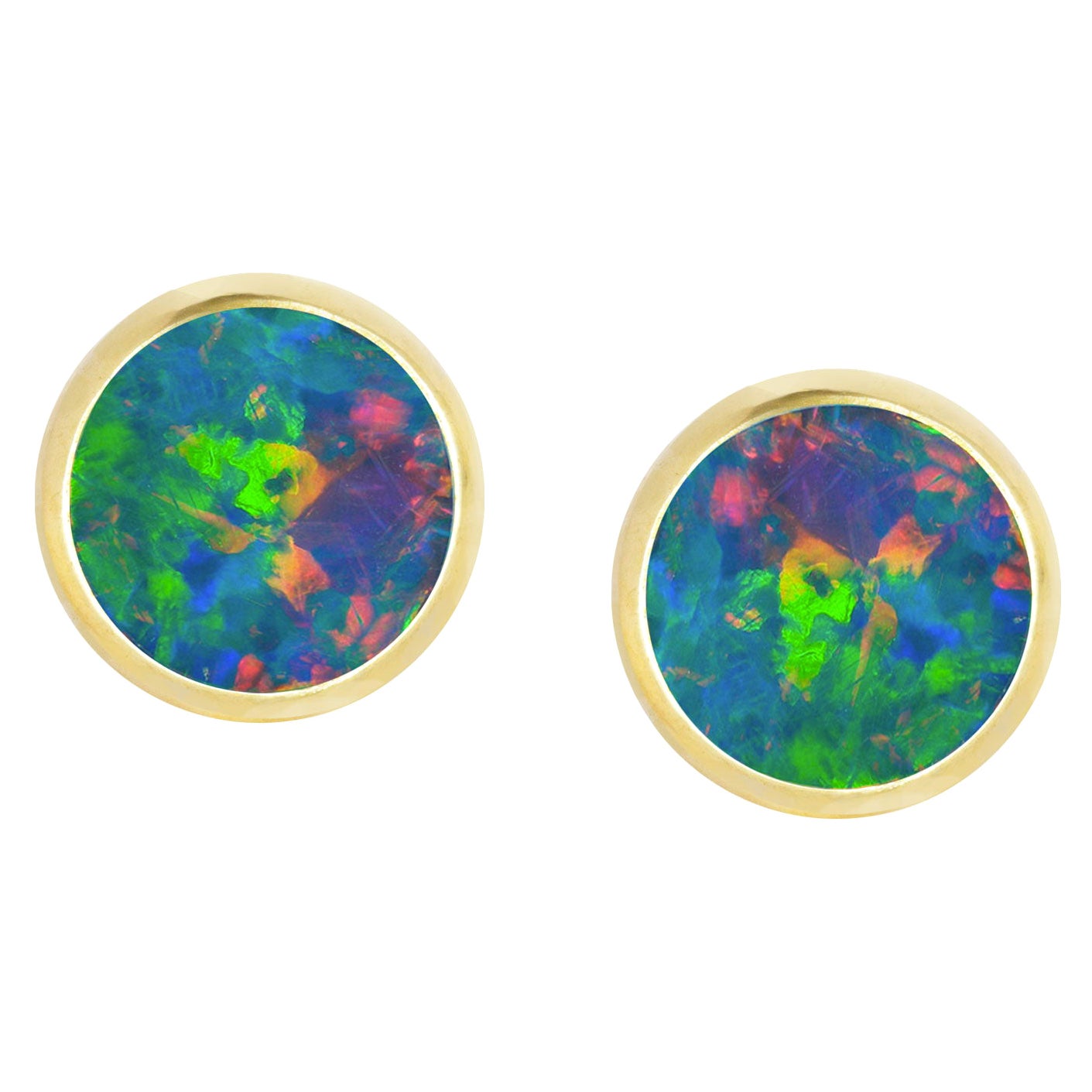 Nomad Doublet Opal 18k Yellow Gold Stud Earrings For Sale
