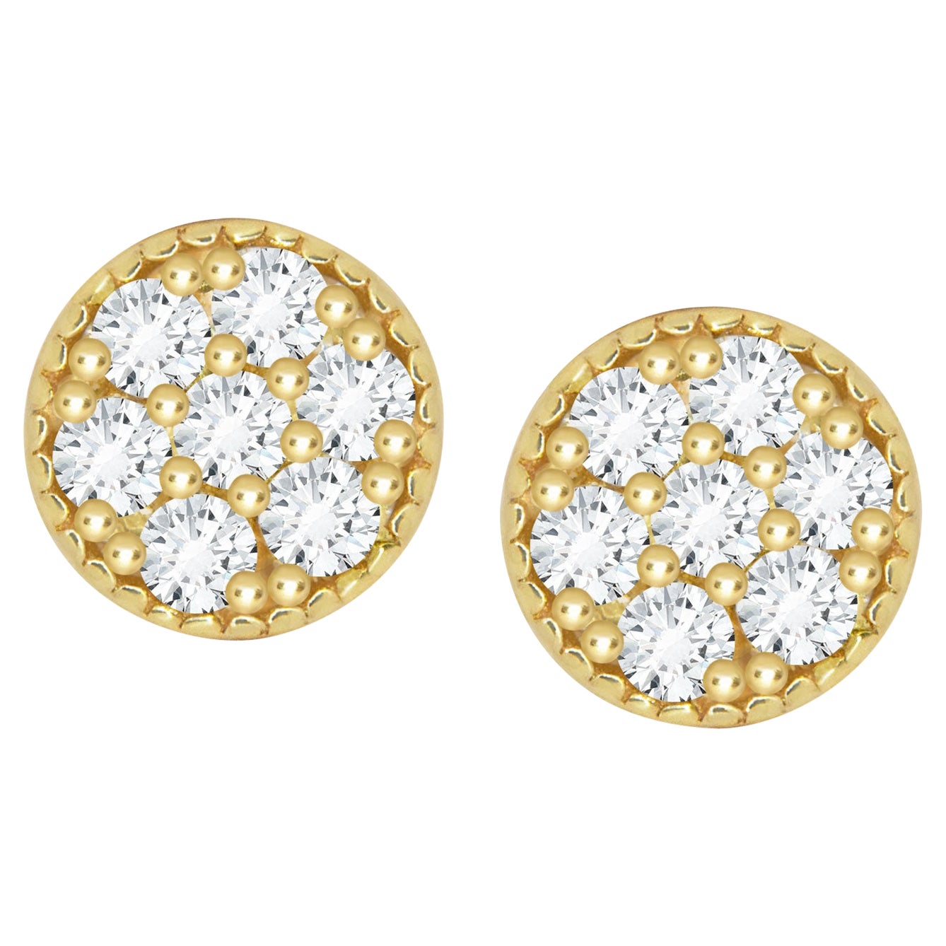 Glazed Donut in Diamond 18k Yellow Gold Stud Earrings For Sale