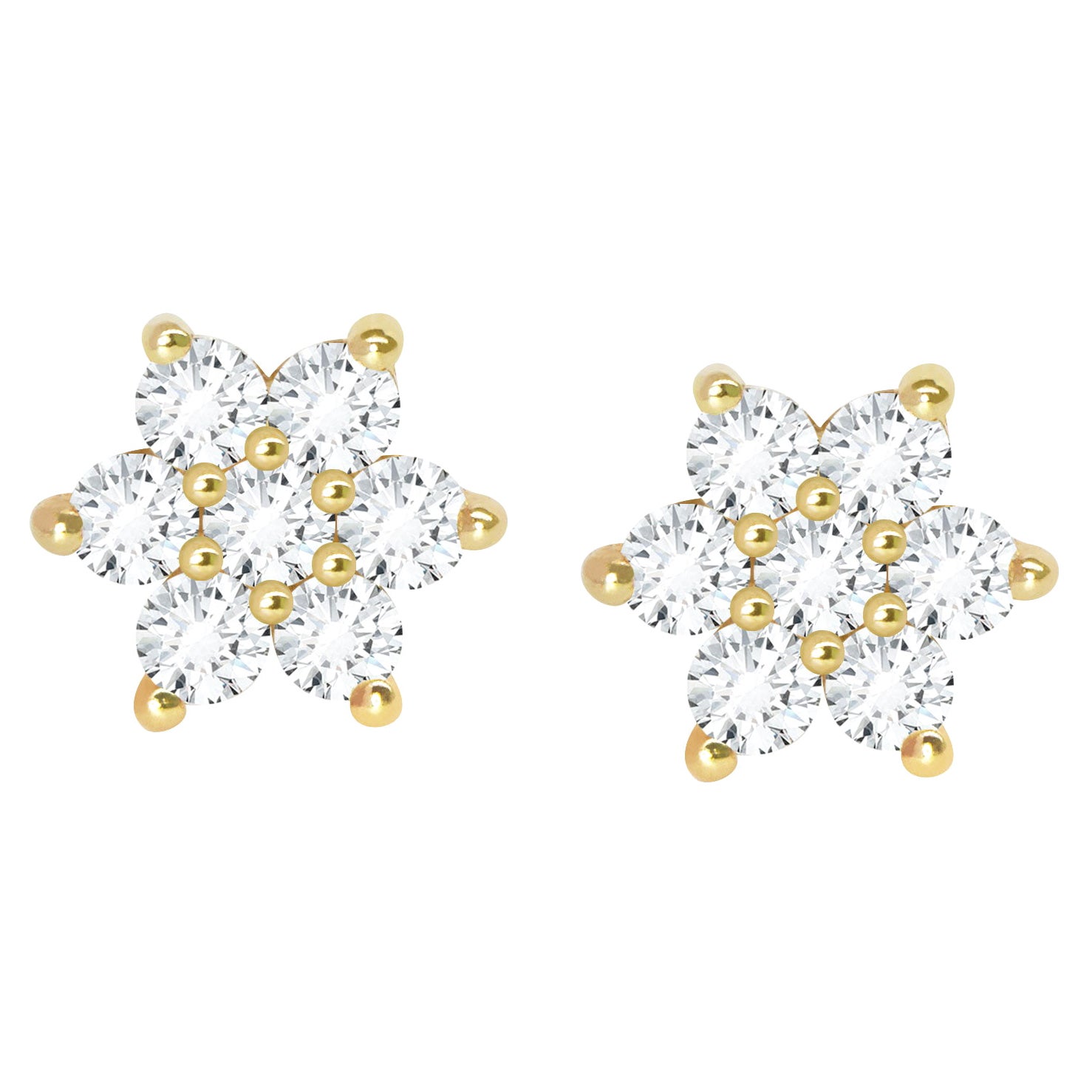 Boucles d'oreilles en or jaune 18k avec fleur en diamant en vente