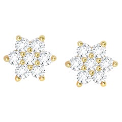 Boucles d'oreilles en or jaune 18k avec fleur en diamant