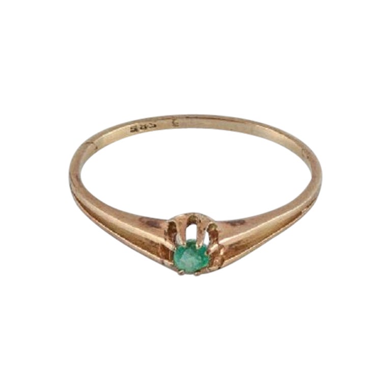 Danish Goldsmith, Modernist 14 Carat Gold Ring with a Green Semi-Precious Stone For Sale