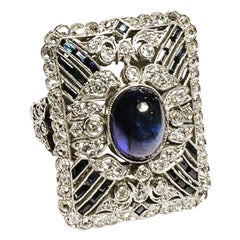 1930s Art Deco Platinum, Diamond and Sapphire Cocktail Engagement Ring