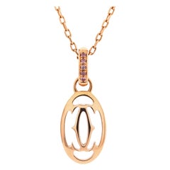Cartier Logo Double C Pendant Necklace 18k Rose Gold with Pink Sapphires