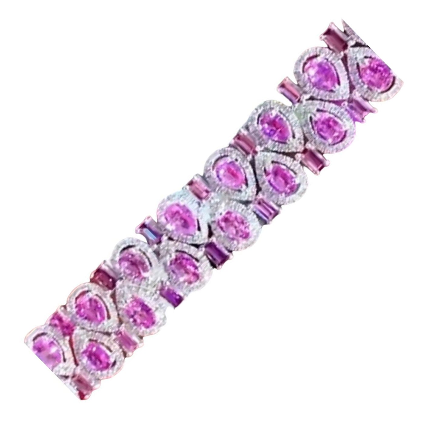 Gorgeous 34.13 Carats of Ceylon Pink Sapphires and Diamonds on Bracelet For Sale