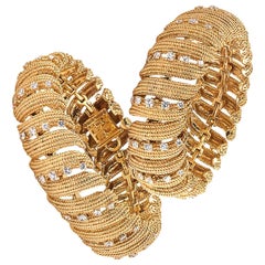 David Webb Twin Diamond Gold Ribbon Bracelets
