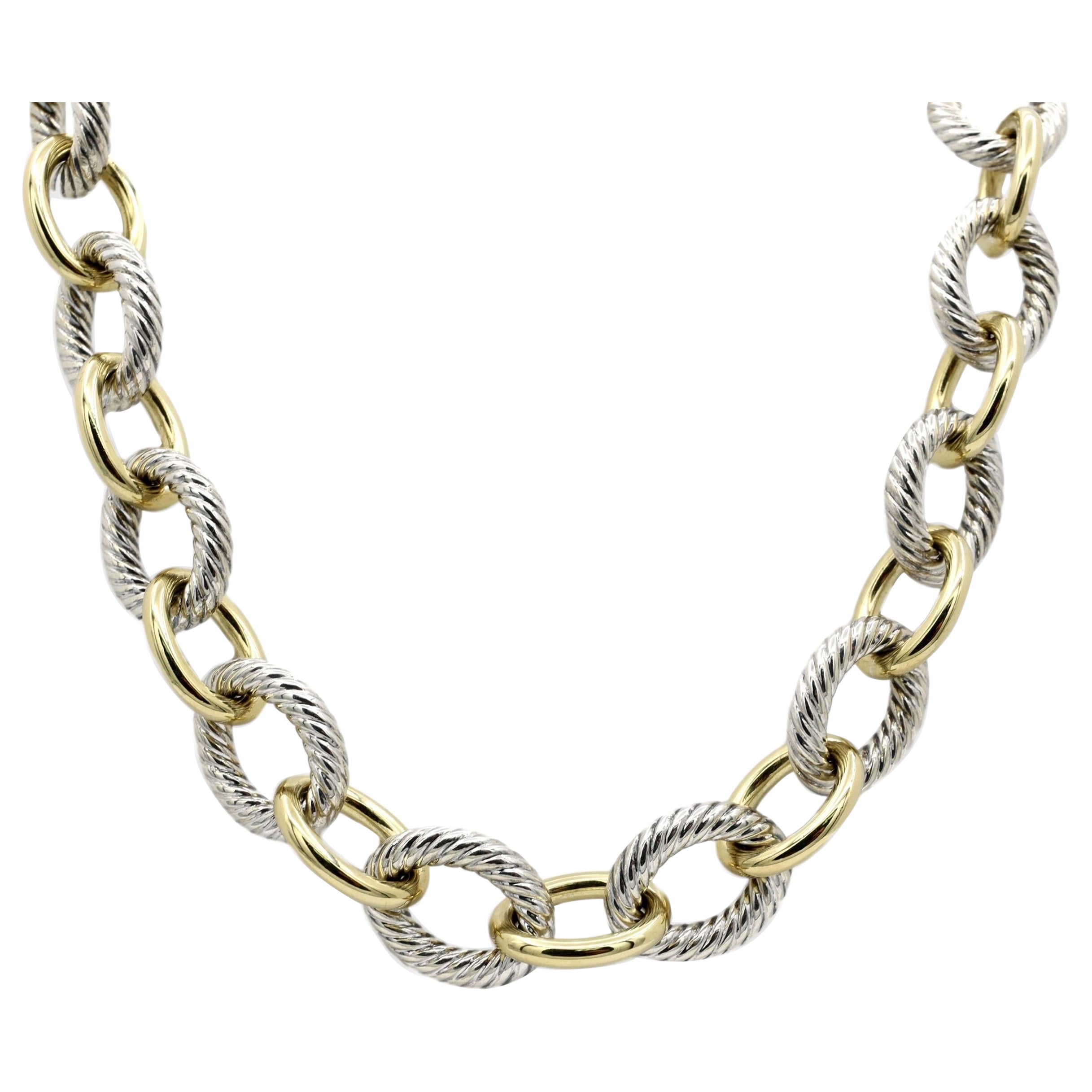 David Yurman Quartz 18 Karat Gold Woven Sterling Silver Link Chain