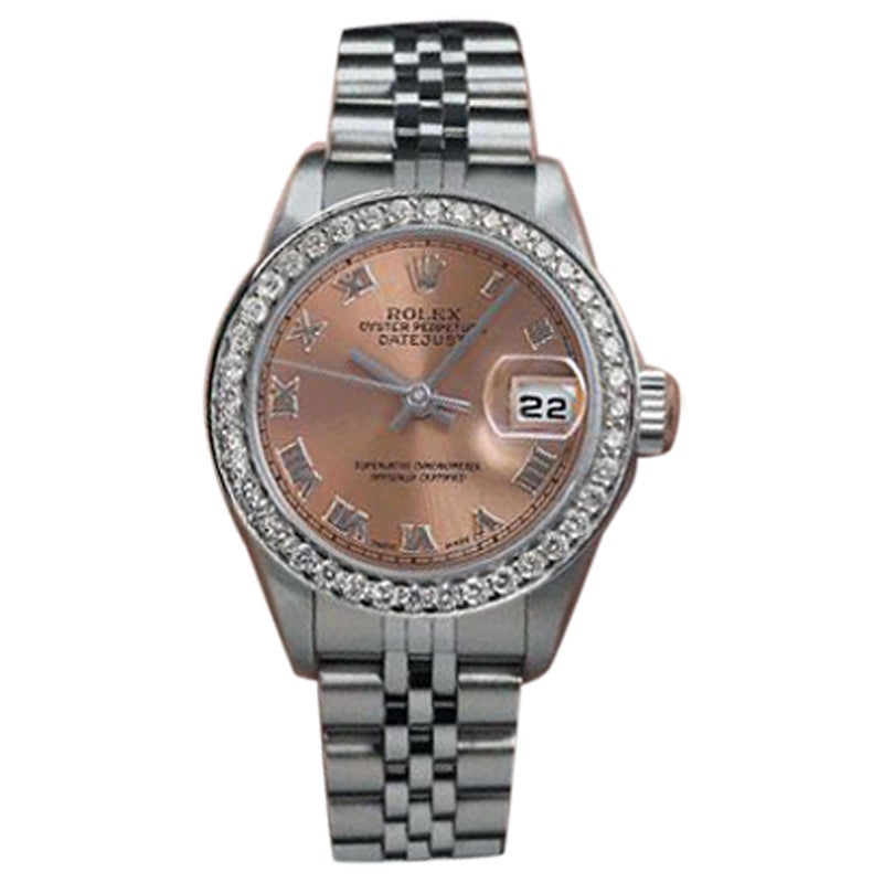Rolex Datejust Salmon Roman Dial Diamond Bezel Steel Watch For Sale