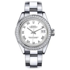 Retro Ladies Rolex Datejust Diamond Bezel White Roman Dial Oyster Band Watch