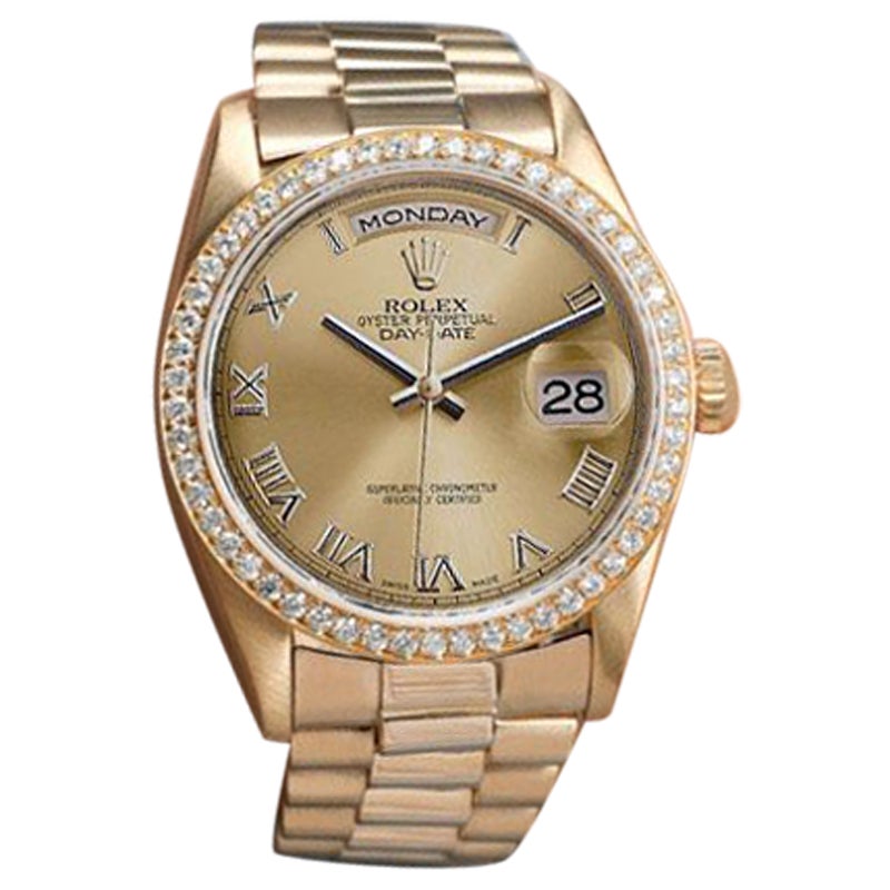 Rolex Presidential 18 Karat Gold Watch Champagne Roman Dial Diamond Bezel