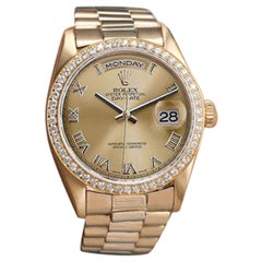 Used Rolex Presidential 18 Karat Gold Watch Champagne Roman Dial Diamond Bezel