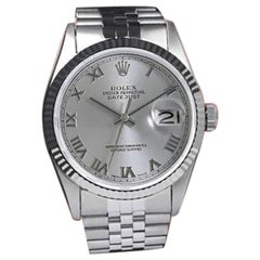 Vintage Rolex Datejust Silver Roman Dial Stainless Steel Fluted Bezel Watch