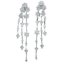 Stambolian 18k White Gold and Diamond Clusters Chandelier Dangle Earrings