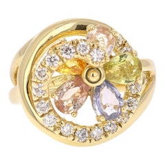 3.13 Carat Sapphire Diamond Yellow Gold Ring