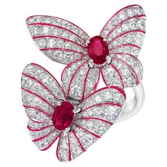 18 Karat White Gold Diamond 1.70 Carat Ruby 0.95 Carat Twin Butterfly Ring