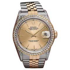 Vintage Rolex Datejust Champagne Index Dial Automatic Diamond Wrist Watch Two Tone