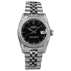 Rolex Datejust Bisel de Diamantes / Tapones Esfera Indice Negra Reloj de Acero
