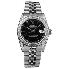 Used Rolex Datejust Diamond Bezel / Lugs Black Index Dial Steel Watch