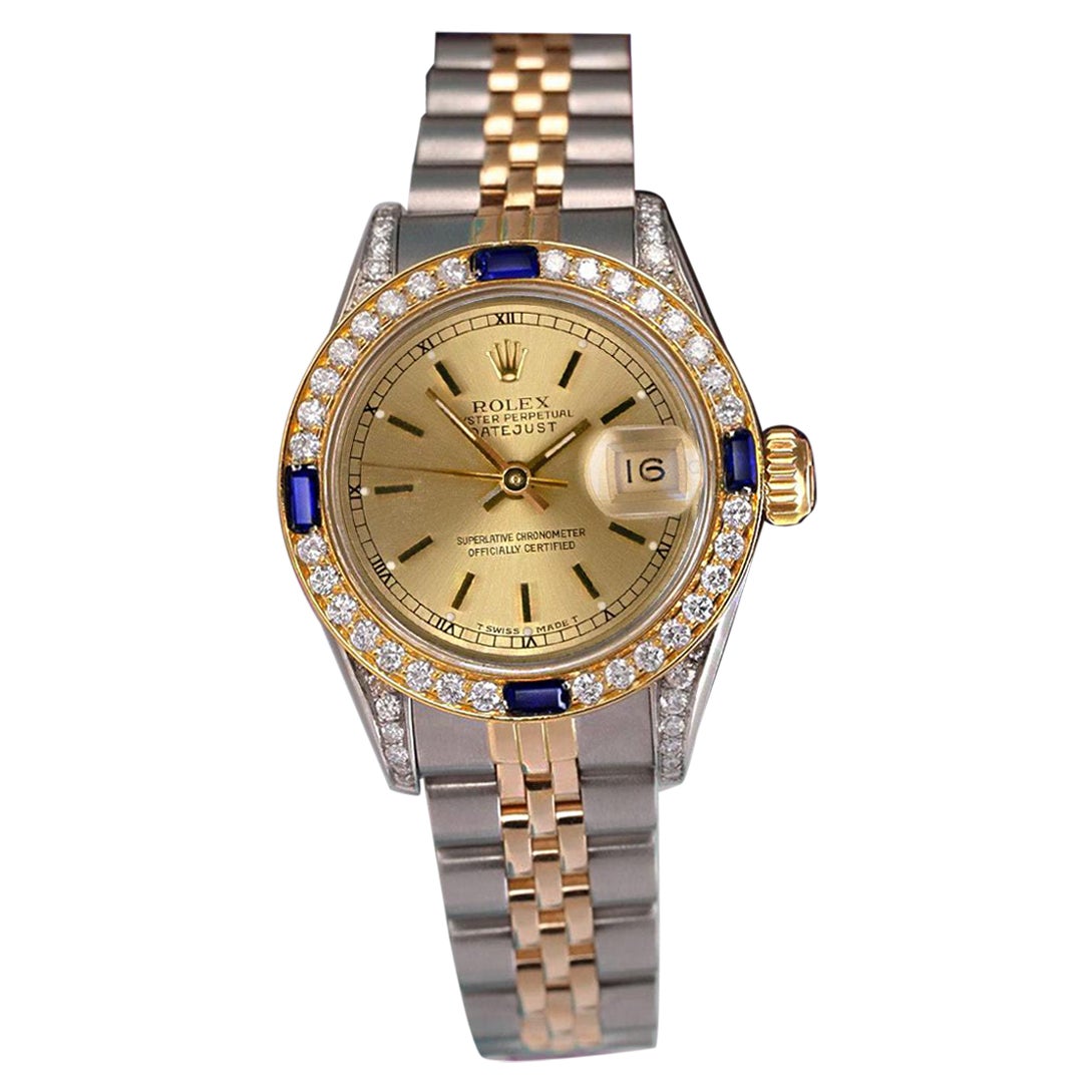 Rolex Datejust Champagne Index Dial Two Tone Watch w Sapphires/Diamonds For Sale