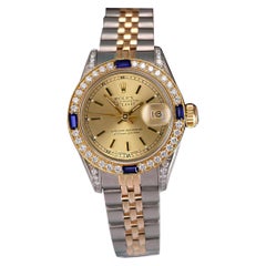 Retro Rolex Datejust Champagne Index Dial Two Tone Watch w Sapphires/Diamonds