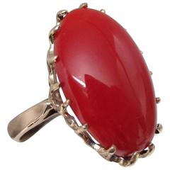 Victorian 12.96 Carat Natural Undyed Coral Gold Ring 5