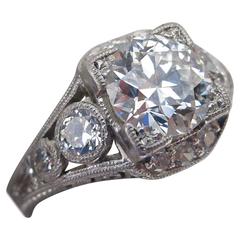 1+ carat Euro Cut in Platinum Art Deco Ring c.1925 8