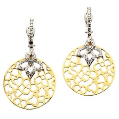 Stambolian Boucles d'oreilles en goutte à fleurs en or jaune et blanc bicolore 18 carats et diamants