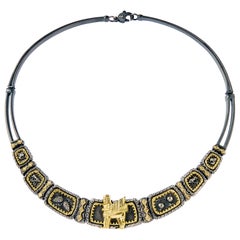 Stambolian Aged Silver 18k Gold and Diamond Erebuni Choker Necklace