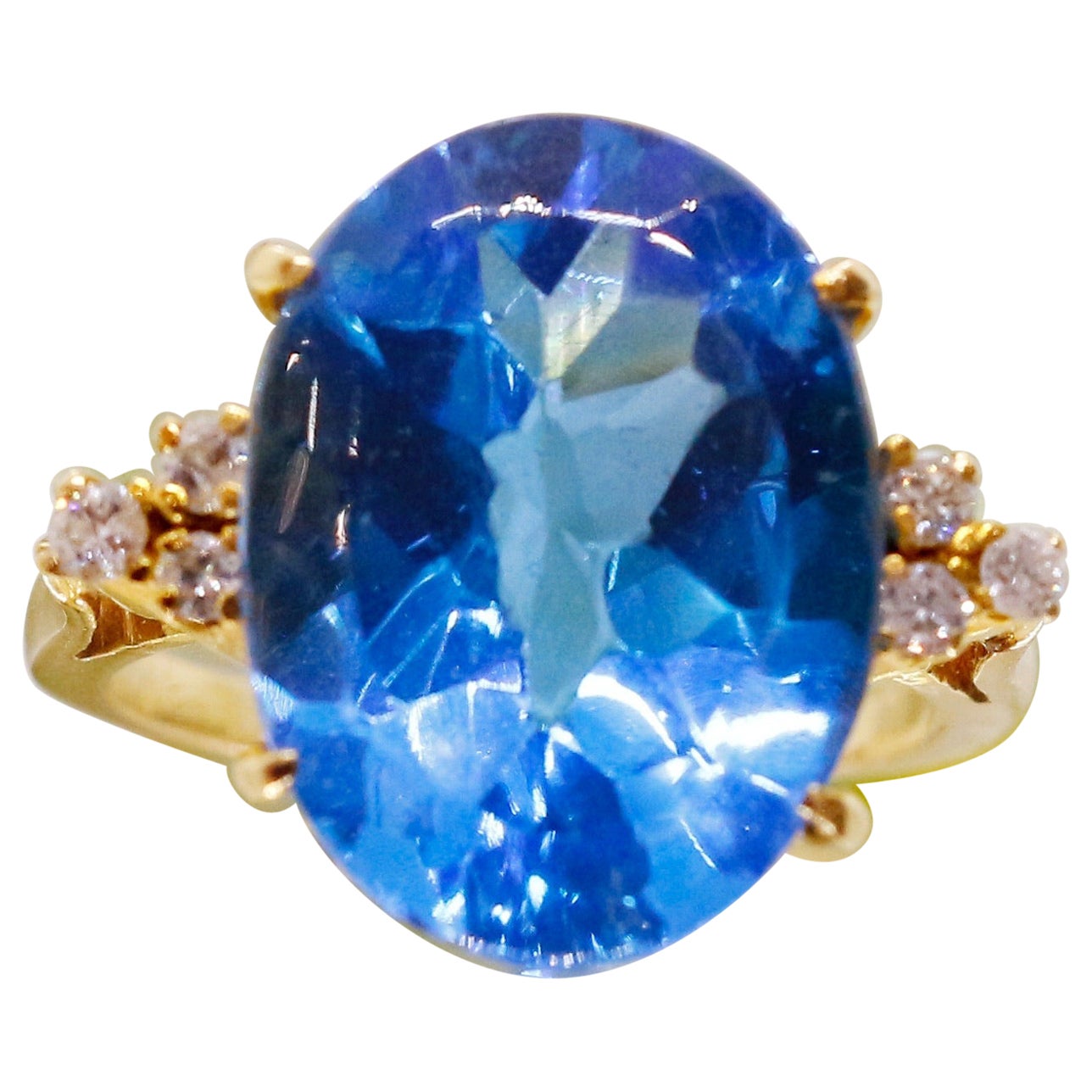 Stunning London Blue Topaz Diamond Gold Ring at 1stDibs