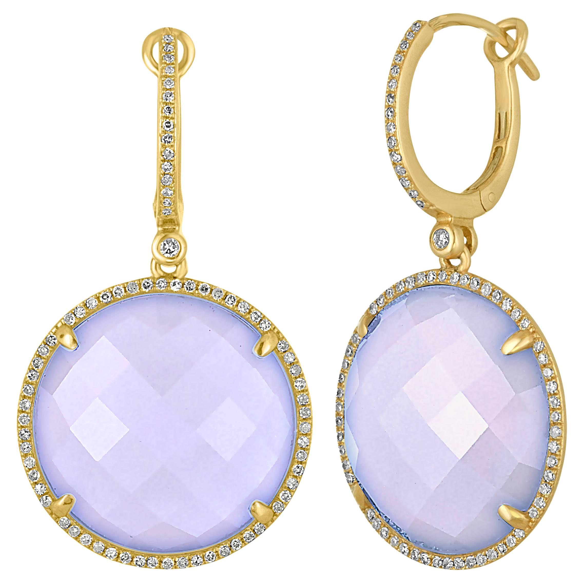 25.85 Carats Chalcedony Diamond Gold Drop Earrings