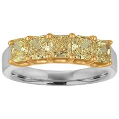 Fancy Yellow 5 Stone Diamond Gold Platinum Half Band Ring 1