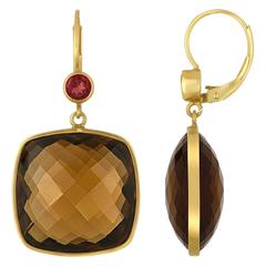 Smokey Quartz Garnet Gold Earrings 8