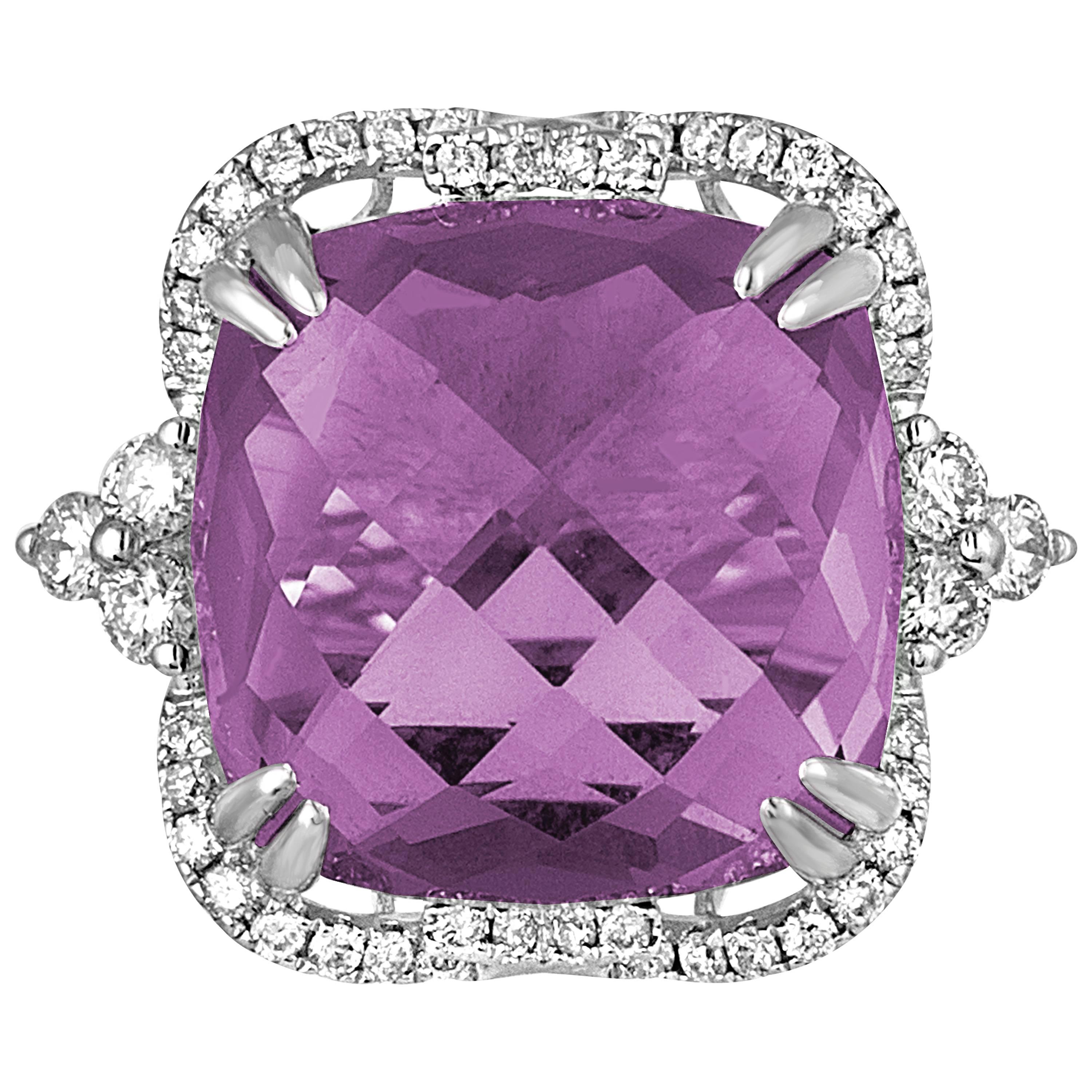 15.48 Carats Amethyst Diamond Gold Ring For Sale