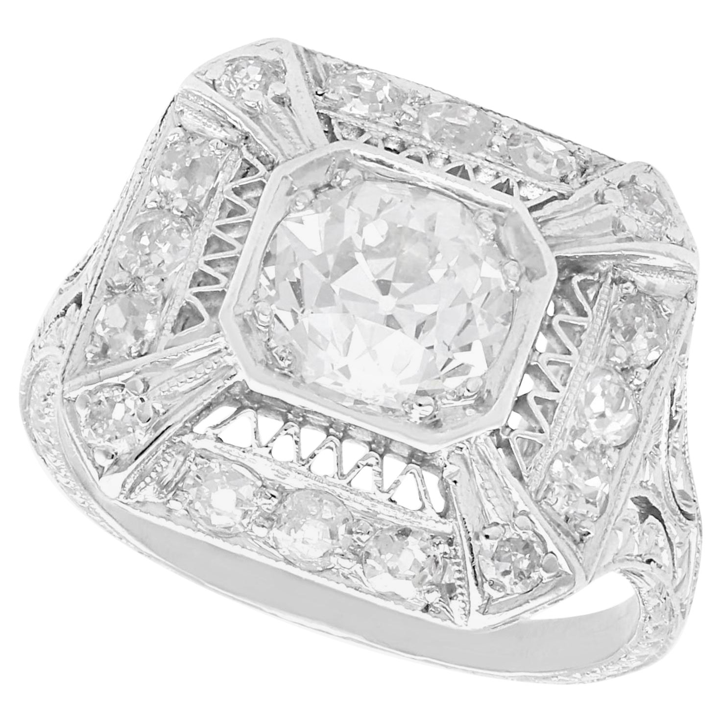 Antique 1.80 Carat Diamond and Platinum Cocktail Ring