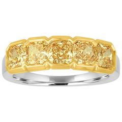 Fancy Yellow 5 Stone Half Diamond Gold Platinum Band Ring