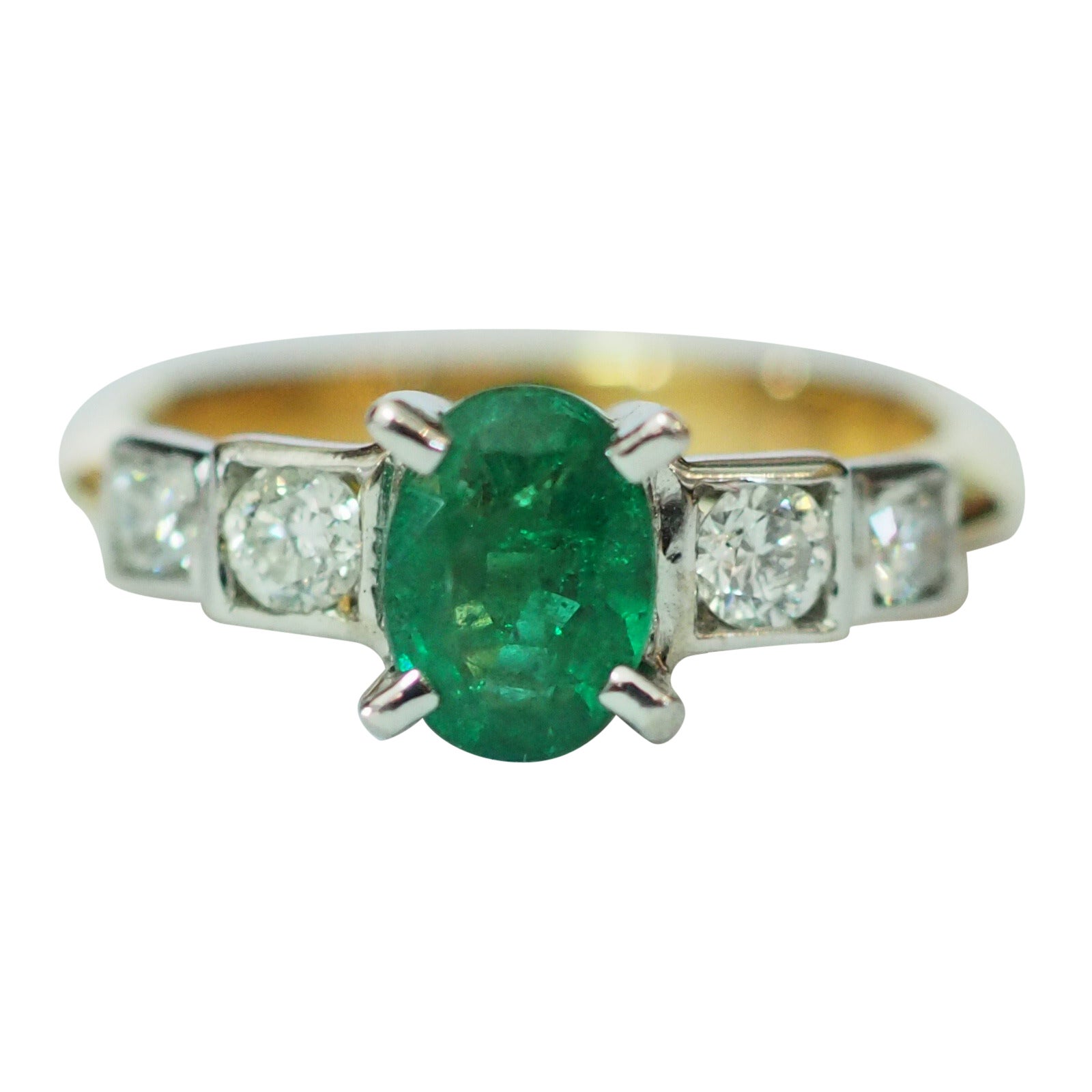 ICA 18k Two-Tone 0.85 Carat Oval Emerald & Diamond Engagement Ring