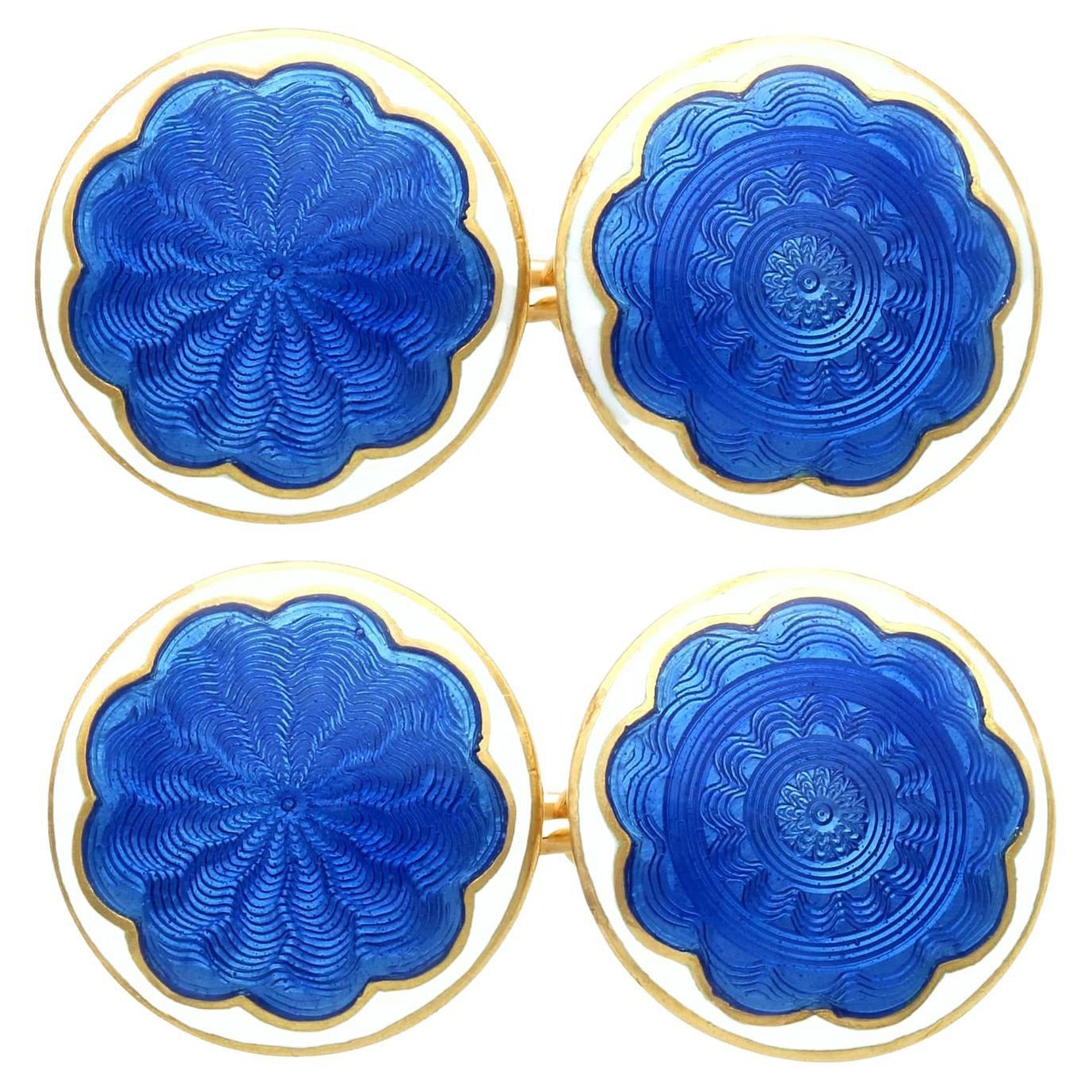 Antique Enamel and 18 Karat Yellow Gold Cufflinks