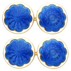 Antique Enamel and 18 Karat Yellow Gold Cufflinks