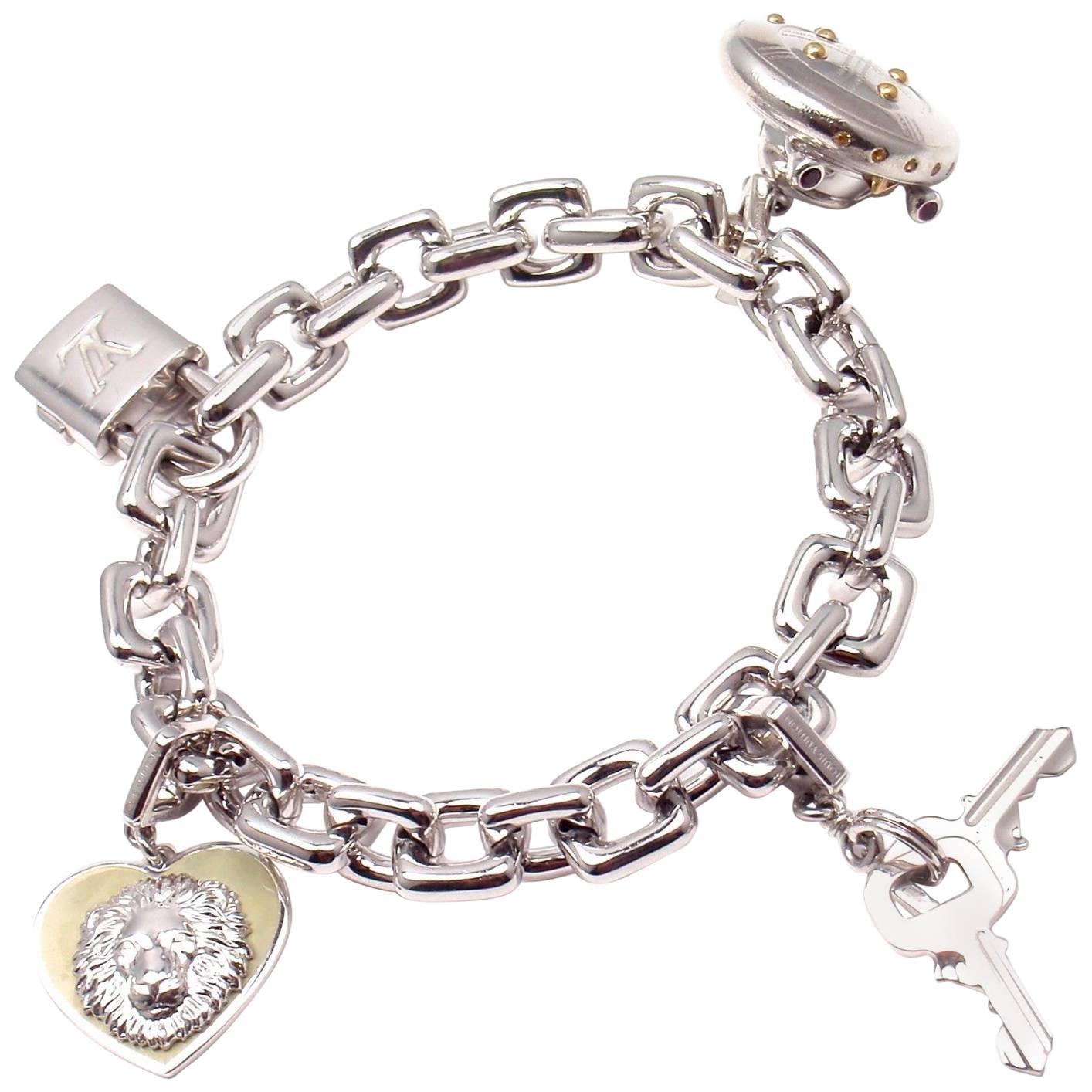 Louis Vuitton Charm Link White Gold Bracelet With Charms