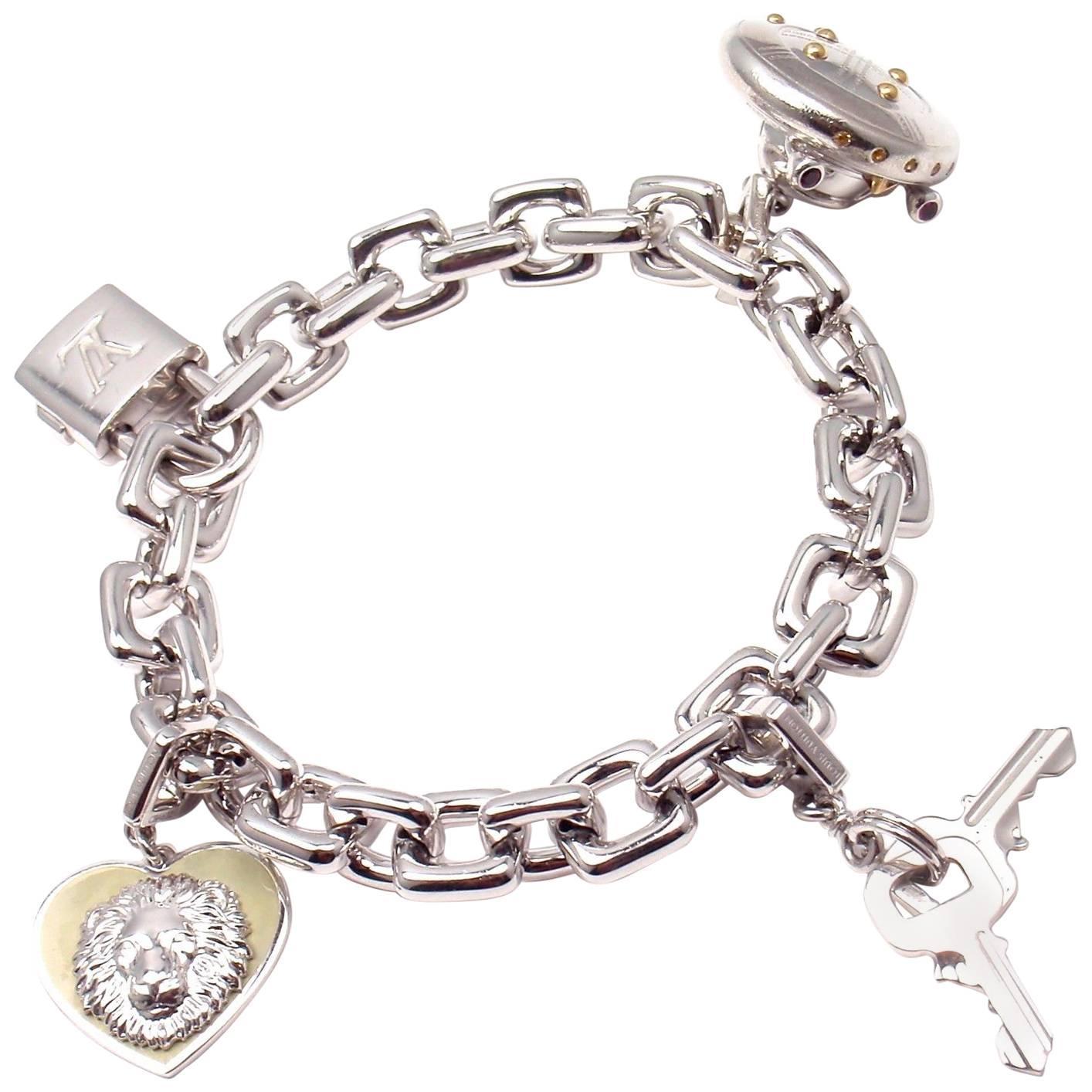 Louis Vuitton Charm Link White Gold Bracelet With Charms For Sale at 1stdibs