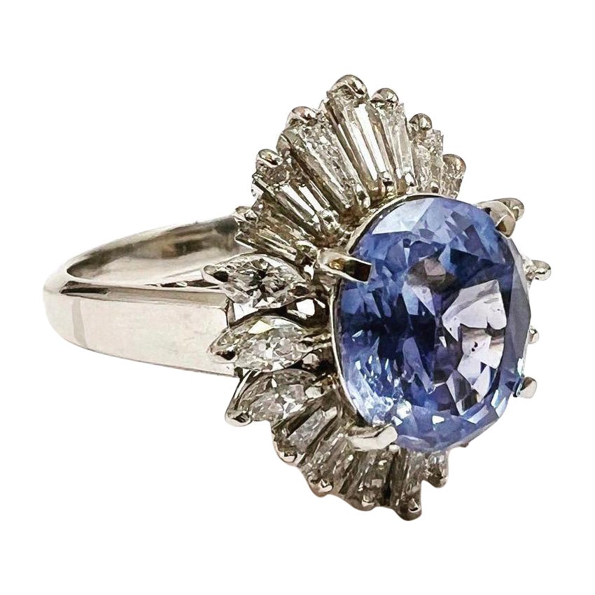 1950s, Sapphire and Diamonds Halo 900m Platinum Cluster Engagement Cocktail Ring