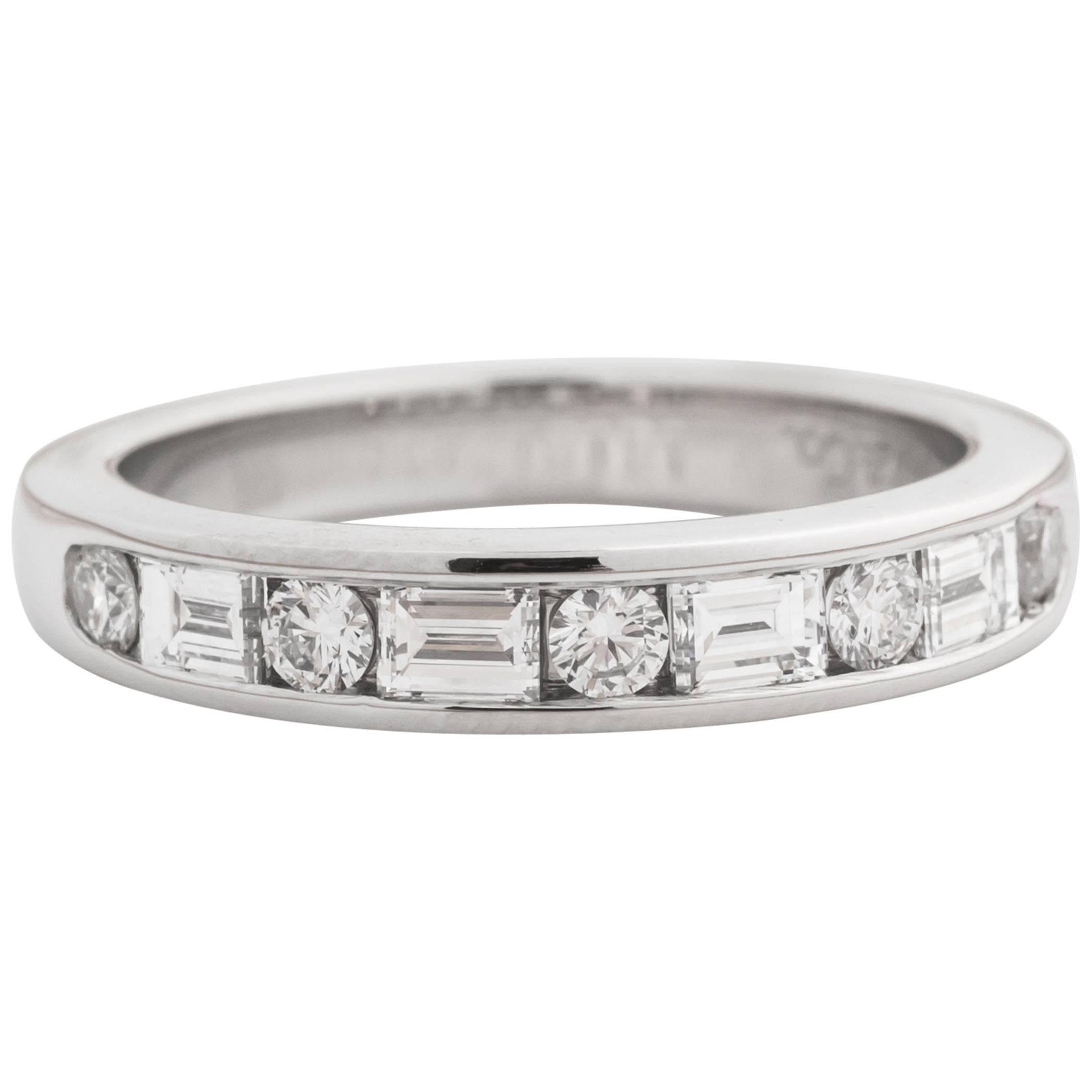 Tiffany & Co. Alternating Round and Baguette Diamond Platinum Band Ring 