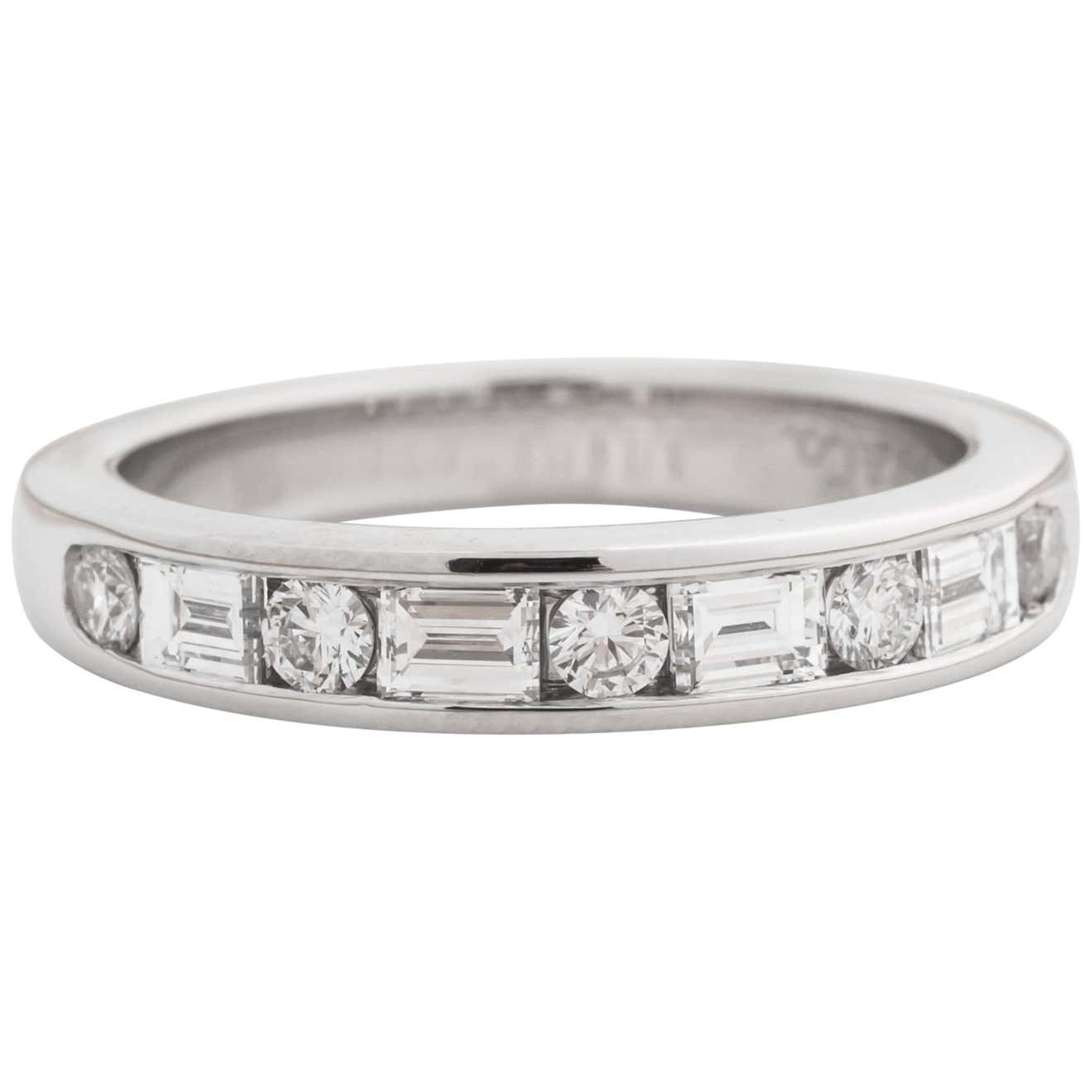 Tiffany and Co. Alternating Round and Baguette Diamond Platinum Band ...
