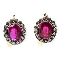Art Deco Style Ruby White Rose Cut Diamond Yellow Gold Lever-Back Earrings
