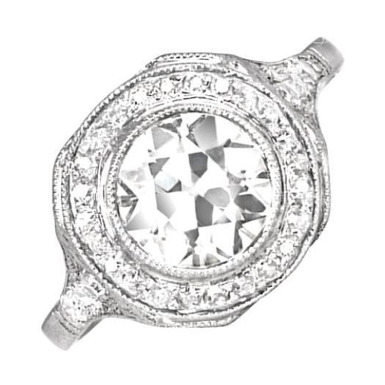 Art Deco 1.55 Carat Old European Cut Diamond Ring, VS1 Clarity, Diamond Halo For Sale