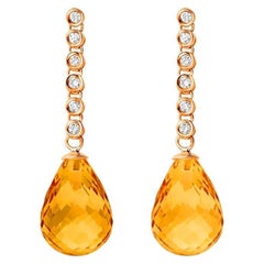 Fei Liu Briolette Citrine Diamond 18 Karat Yellow Gold Drop Earrings