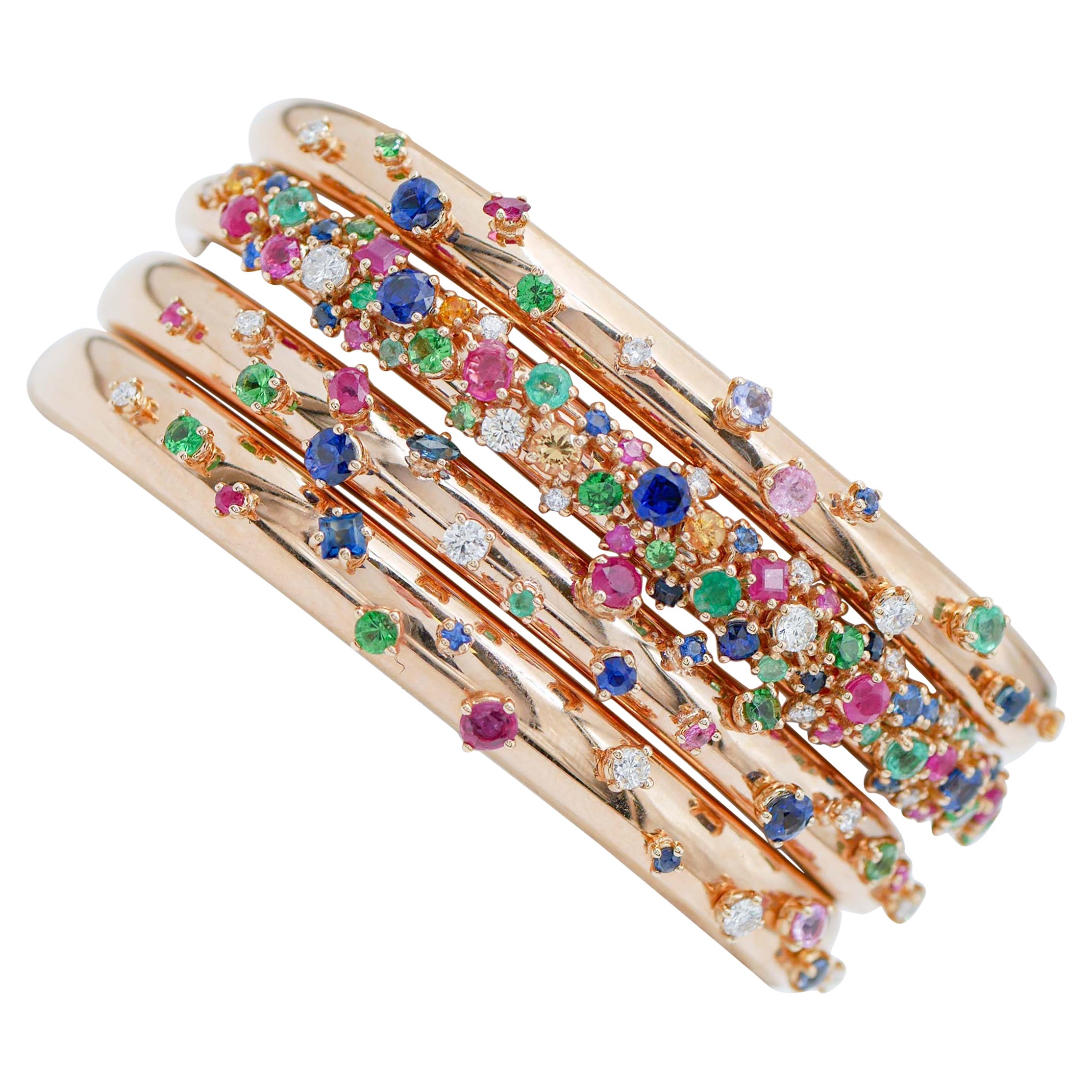 Diamonds, Rubies, Multicolor Sapphires, Emeralds, Tsavorite, 18kt Gold Bracelet For Sale