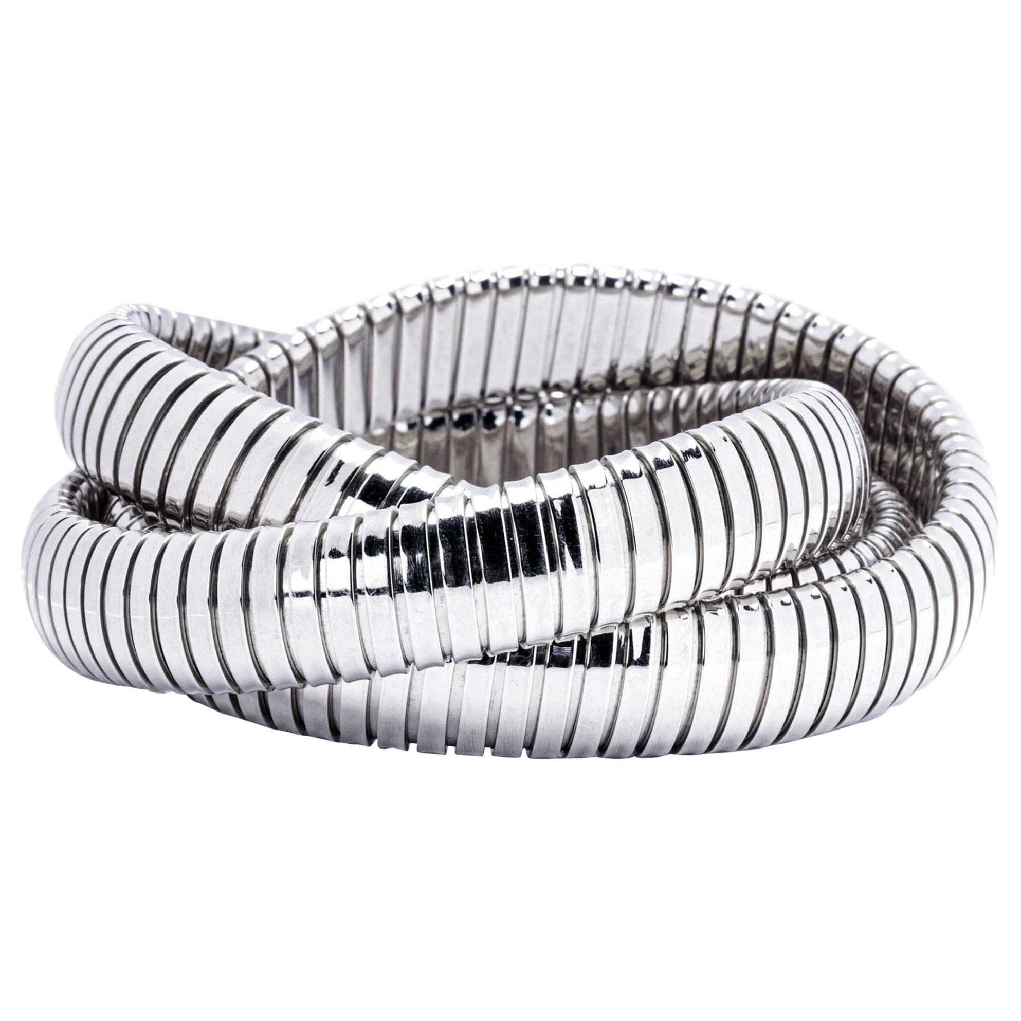 Alex Jona 18 Karat White Gold Tubogas Rolling Bracelet