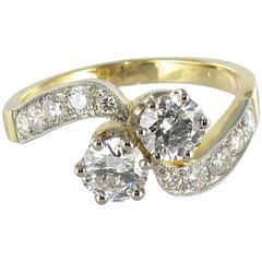 New French Diamond Platinum Gold Toi et Moi Engagement Ring 9